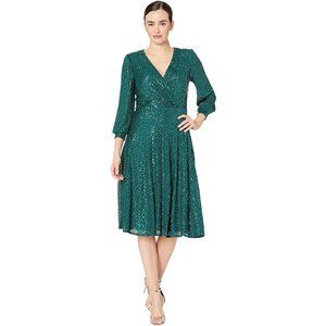 Tahari by ALS Long Sleeve Sequin Formal Wedding Plus Size Fit Flare Dress Event